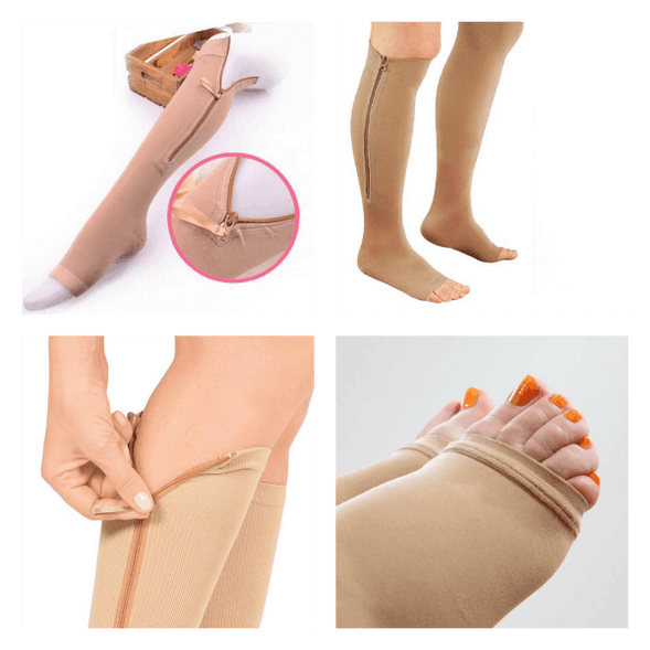 An example of how to use compression stockings for varicose veins. 